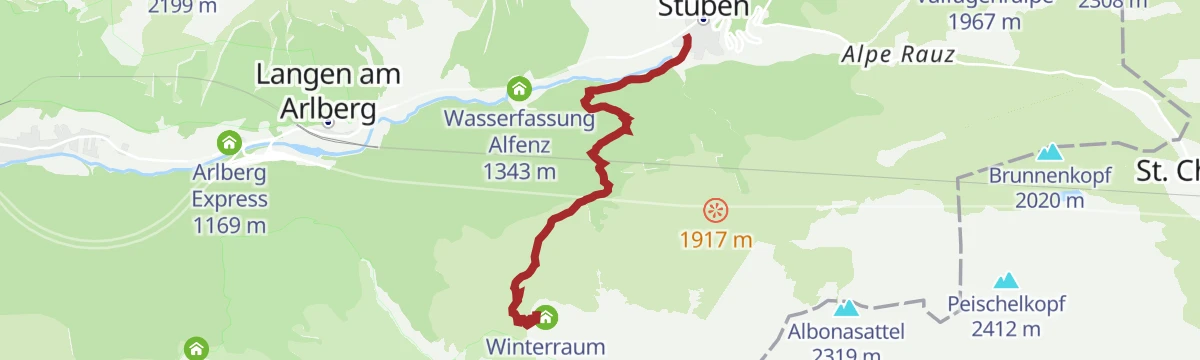 Route map: Stuben - Kaltenberg Hütte